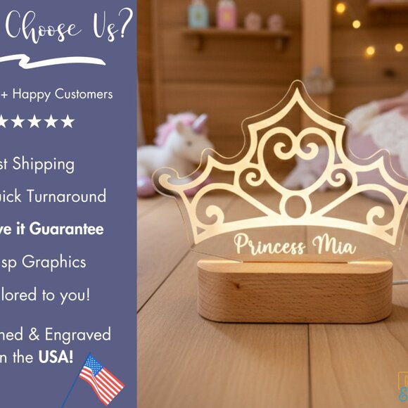 Princess Night Light – Personalized LED Name Lamp for Kids Bedroom - Picture 4 of 8